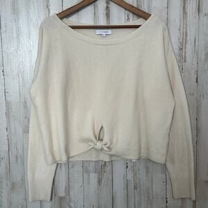 INTERMIX 100% Cashmere Cream Scoop Neck Tie-Front Sweater